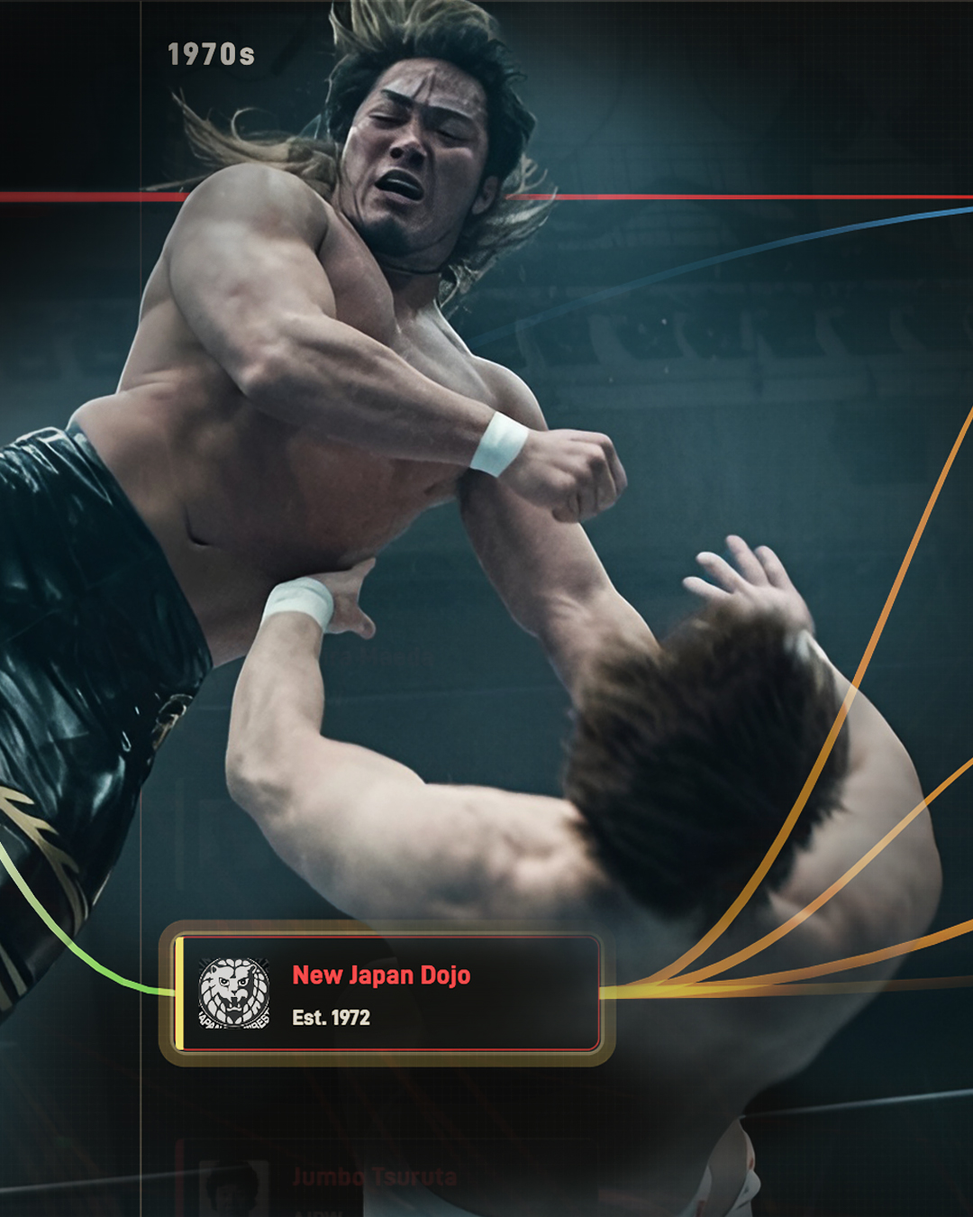 Puroresu Project Tanahashi carousel slide showing New Japan Dojo lineage