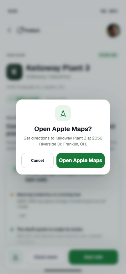 Visit Brief Apple Maps confirmation modal.